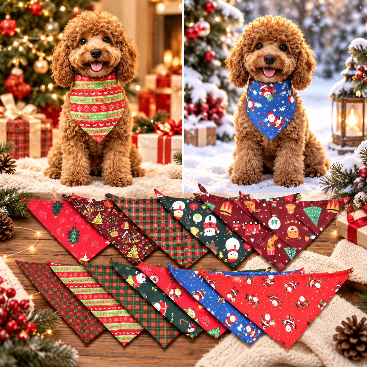 5-Piece Christmas Pet Bandana Set