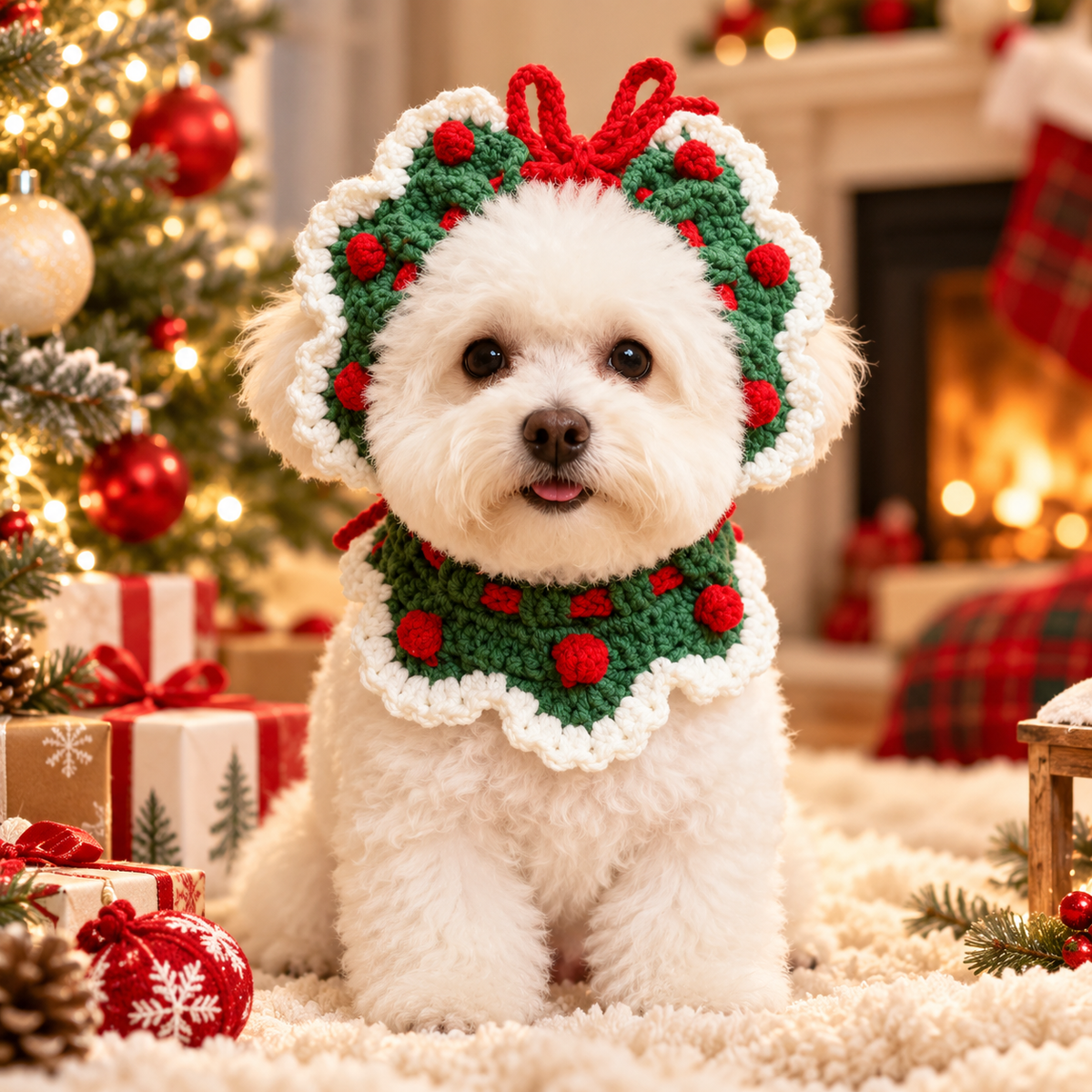 Cozy Knit Christmas Pet Scarf