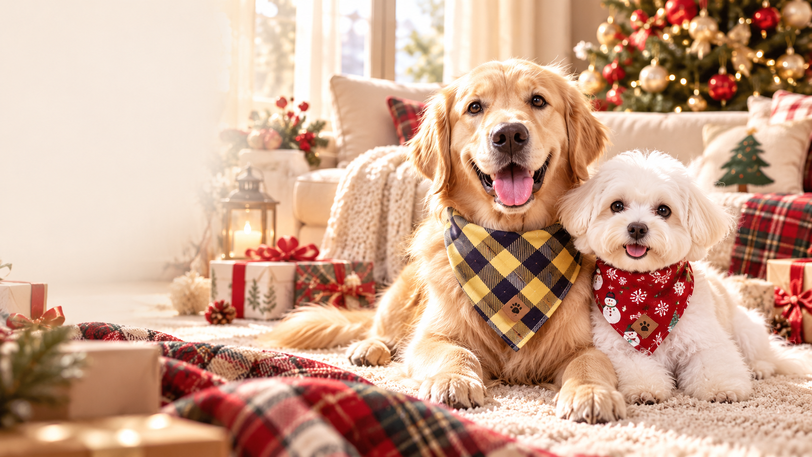 Cute dogs wearing PawBandana pet accessories